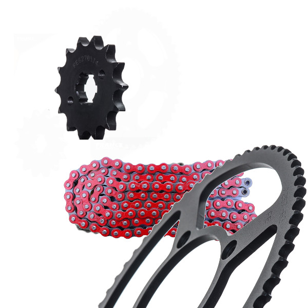 KIT CHAINE RR 125 4T ACIER ROUGE (ADAPTABLE) 14X63/428MXZ (QUALITE ULTRA.RENFORCEE) KIT CHAINE RR 125 4T ACIER ROUGE (ADAPTABLE) 14X63/428MXZ (QUALITE ULTRA.RENFORCEE)avec Attache Rapide. origine BETA -DISPO