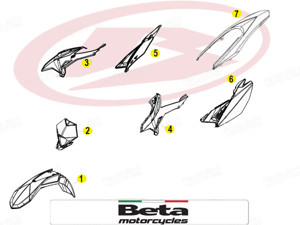 KIT CARENAGES BLANC ORIGINE BETA RR 50 SPORT/RACING 2T (2012-2020),RR 125 4T (2013-2016) KIT 7 PLASTIQUES BLANC 50CC RR SPORT/RACING 2012-2019,RR 125 4T (2013-2016) origine BETA -DISPO