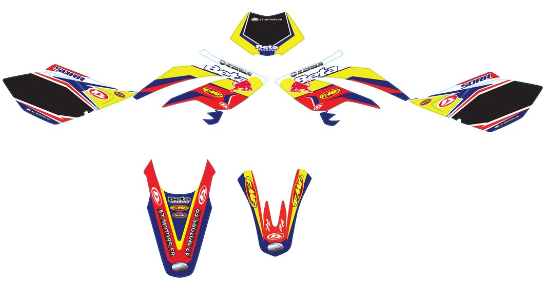 Kit Deco REDBULL BETA 50 Supermot /06->2011 (Phare Triangulaire) KIT DECO REDBULL BETA 50 RR /08->2011 (Phare Triangulaire) origine BETA -DISPO
