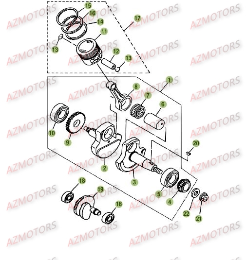 Vilebrequin Piston Contre Arbre AZMOTORS PiÃ¨ces Beta RE 125 4T - 2009