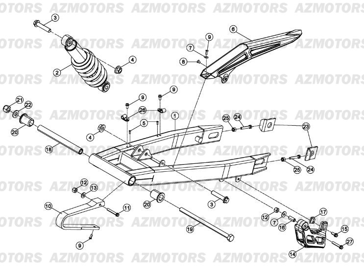Fourche Arriere Suspension Ar AZMOTORS PiÃ¨ces Beta RE 125 4T - 2015-2014-2013
