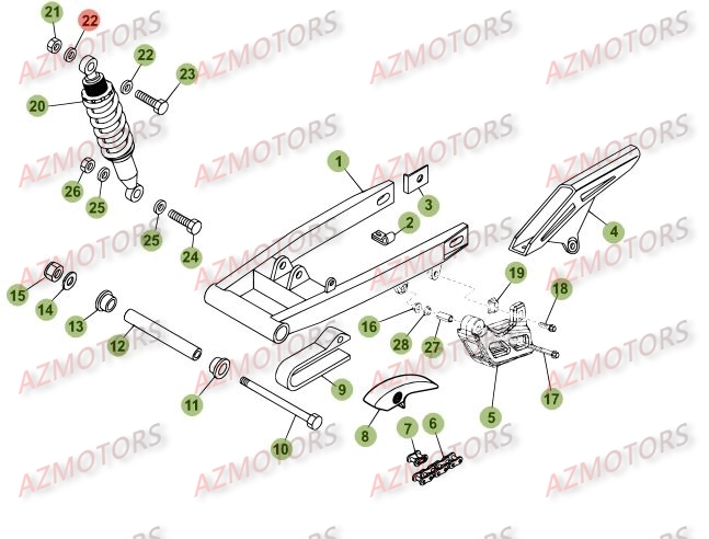 Fourche Arriere Suspension Ar AZMOTORS PiÃ¨ces Beta RE 125 4T - 2010-2011