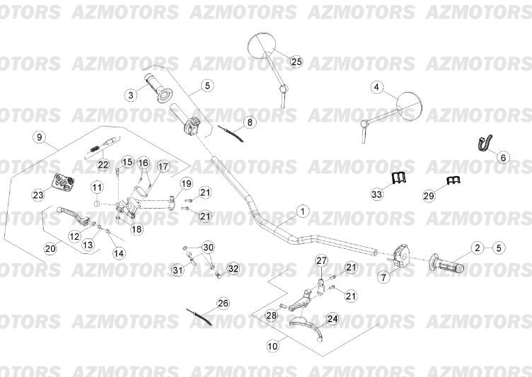 Commandes Guidon AZMOTORS PiÃ¨ces Beta RR 125 Enduro 4T - 2015-2014-2013