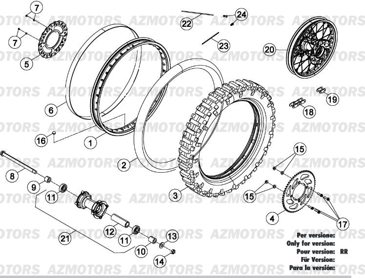 Roue Arriere No Serie 1505 A 99999 AZMOTORS PiÃ¨ces Beta RR 125 Enduro 4T - 2015-2014-2013