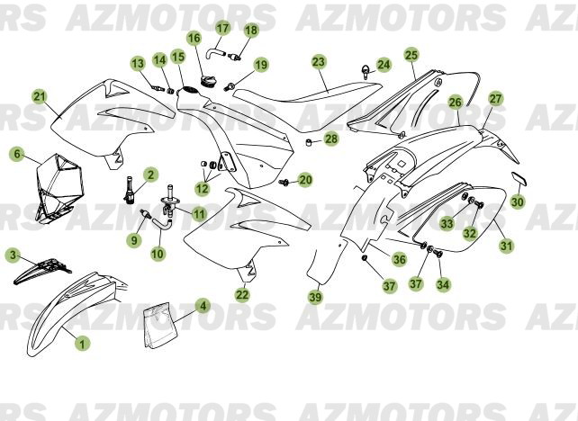 Carenages   Reservoir   Selle AZMOTORS PiÃ¨ces Beta RR 125 Enduro 4T - 2012/2010 CHASSIS 001052 Ã  001140