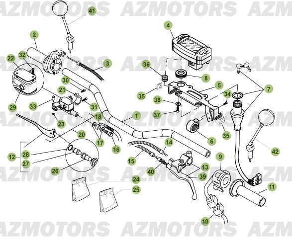 Commandes   Guidon AZMOTORS PiÃ¨ces Beta RR 125 Enduro 4T - 2012/2010 CHASSIS 001052 Ã  001140