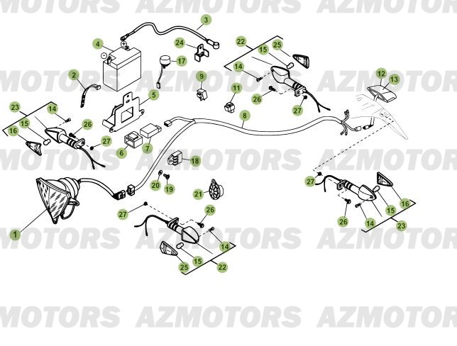 Installation Electrique AZMOTORS PiÃ¨ces Beta RR 125 Enduro 4T - 2012/2010 CHASSIS 001052 Ã  001140