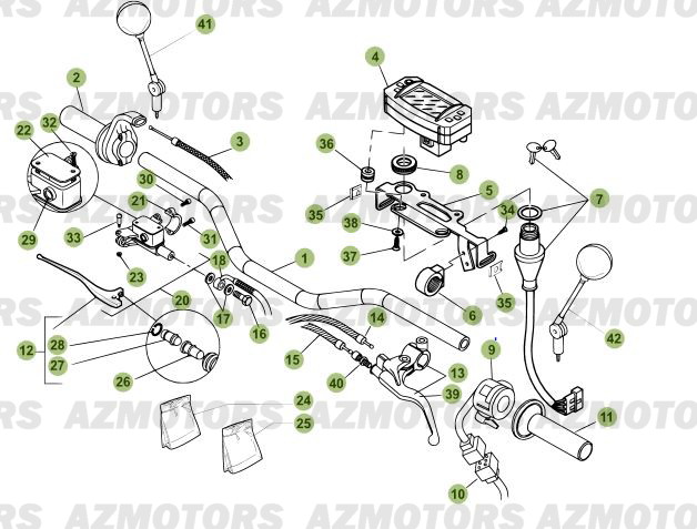 Commandes   Guidon AZMOTORS PiÃ¨ces Beta RR 125 Enduro 4T - 2012/2010 CHASSIS 001141 Ã  999999 