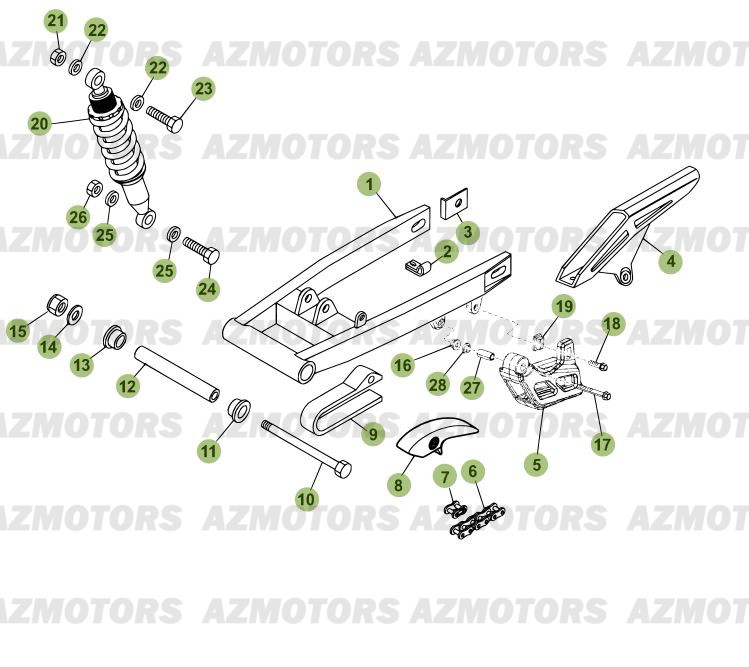 Fourche Arriere   Suspension Ar AZMOTORS PiÃ¨ces Beta RR 125 Enduro 4T - 2012/2010 CHASSIS 001141 Ã  999999 