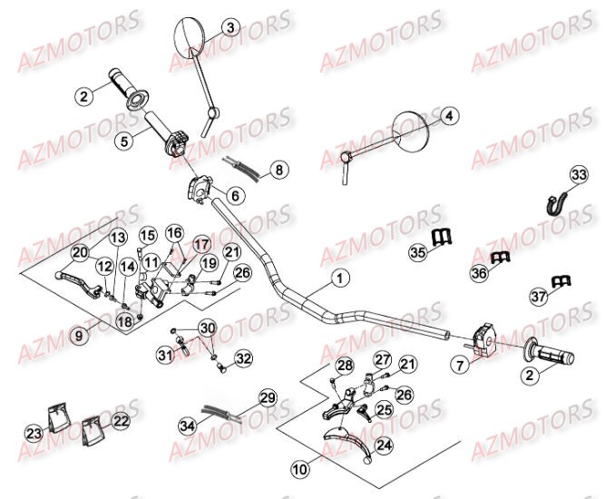 Commandes Guidon AZMOTORS PiÃ¨ces Beta RR 125 LC Enduro 4T - 2015