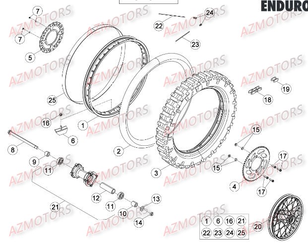 Roue Arriere AZMOTORS PiÃ¨ces Beta RR 125 LC Enduro 4T - 2015