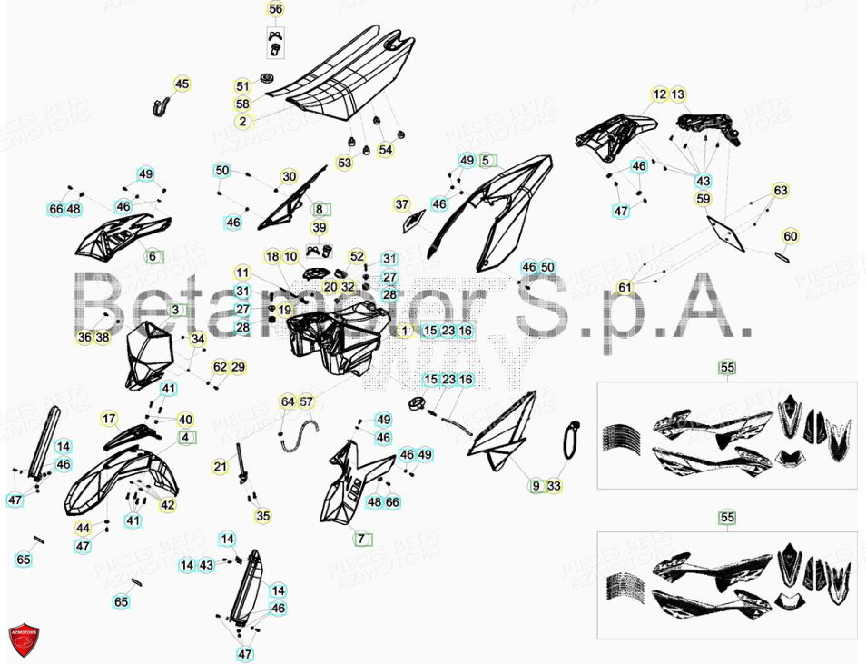 Carenages Reservoir Selle AZMOTORS PiÃ¨ces Beta ENDURO RR 125 4T LC CBS - 2018