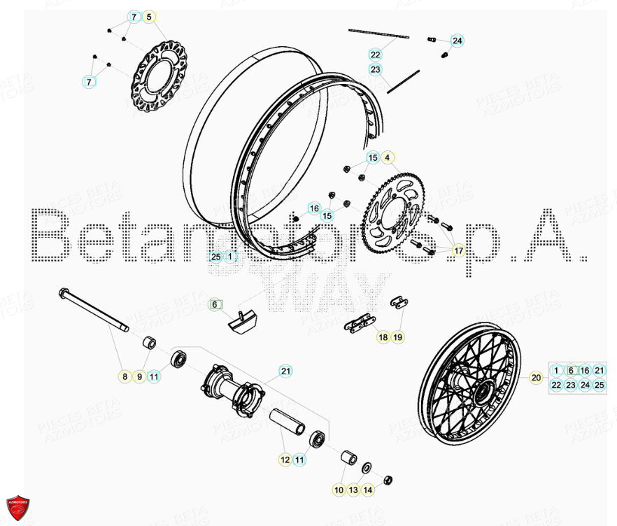 Roue Arriere AZMOTORS PiÃ¨ces Beta ENDURO RR 125 4T LC CBS - 2018
