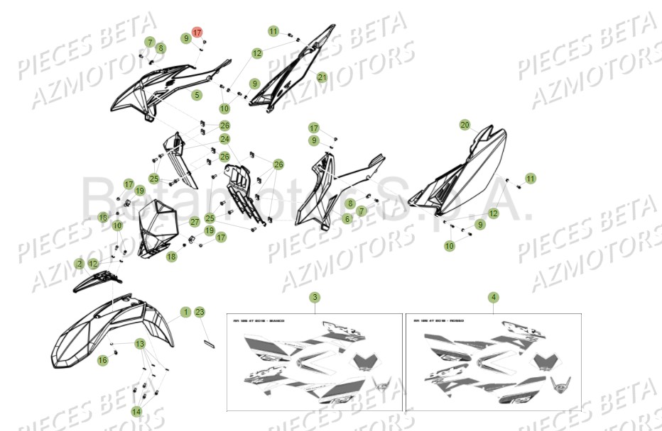 Carenages Reservoir Selle 2 AZMOTORS PiÃ¨ces Beta RR 125 AC Enduro 4T - 2016  