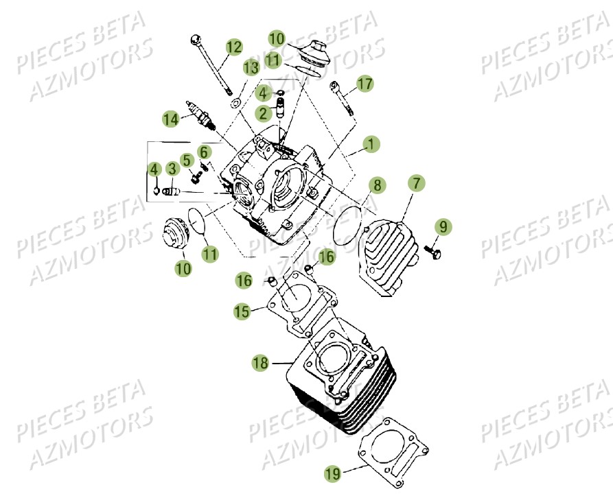 Culasse AZMOTORS PiÃ¨ces Beta RR 125 AC Enduro 4T - 2016  