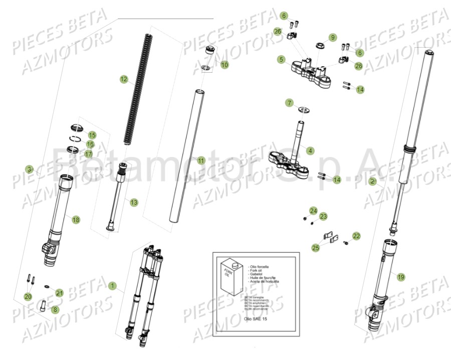Fourche AZMOTORS PiÃ¨ces Beta RR 125 AC Enduro 4T - 2016  