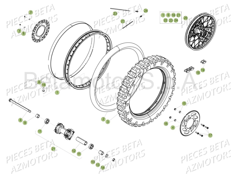 Roue Arriere AZMOTORS PiÃ¨ces Beta RR 125 AC Enduro 4T - 2016  