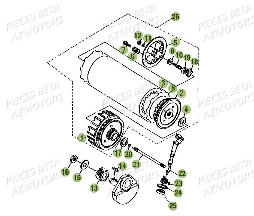 Transmission Principale Embrayage AZMOTORS PiÃ¨ces Beta RR 125 AC Enduro 4T - 2016  