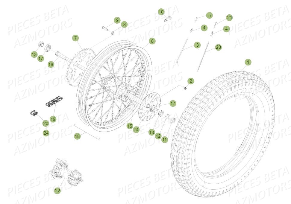 Roue Arriere AZMOTORS PiÃ¨ces BETA EVO 250 2T - (2015)