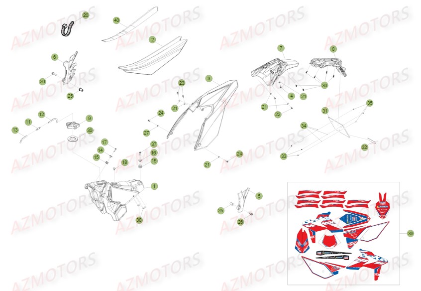 Carenages Arriere Reservoir AZMOTORS PiÃ¨ces BETA RR FACTORY 350 4T -(2015)

