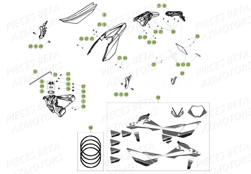 AUTOCOLLANTS UNIVERSAUX POUR JANTES ROUG - BETA pour CARENAGES ARRIERE de 350 RR RACING 17