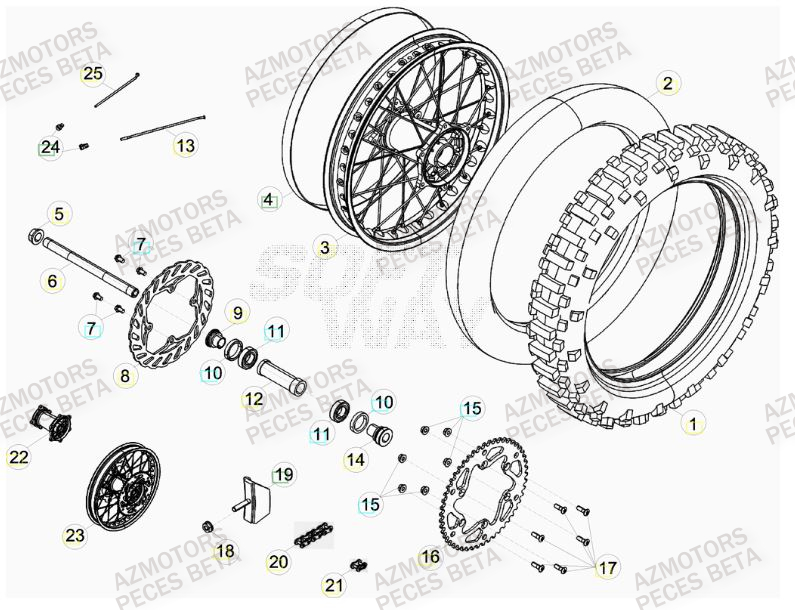 Roue Arriere Du No Serie 0260001 A 0270000 AZMOTORS PiÃ¨ces BETA RR FACTORY 450cc 4T - [2012]