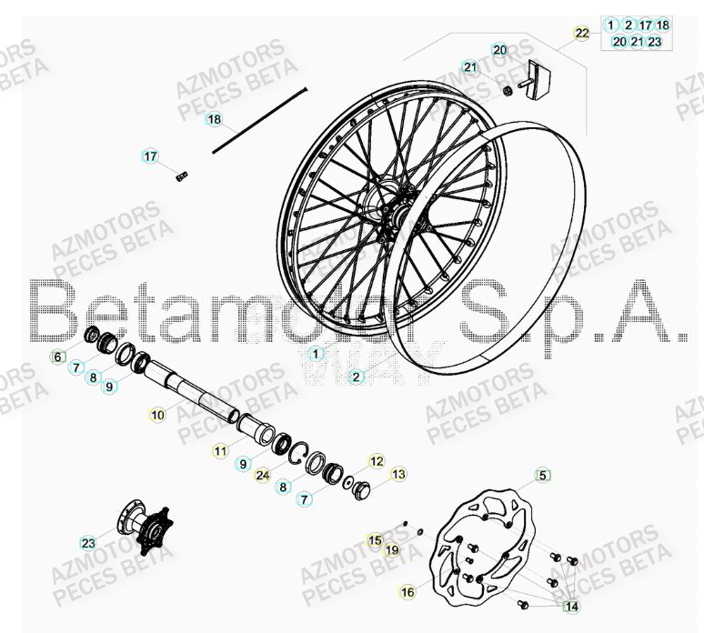 BOUCHON PIVOT ROUE - BETA pour ROUE AVANT de 480 RR RACING 15