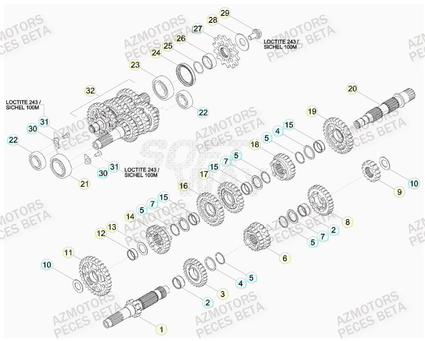 PIGNON DE TRANSMISSION SECONDA IRE - BETA pour TRANSMISSION de 480 RR RACING 15