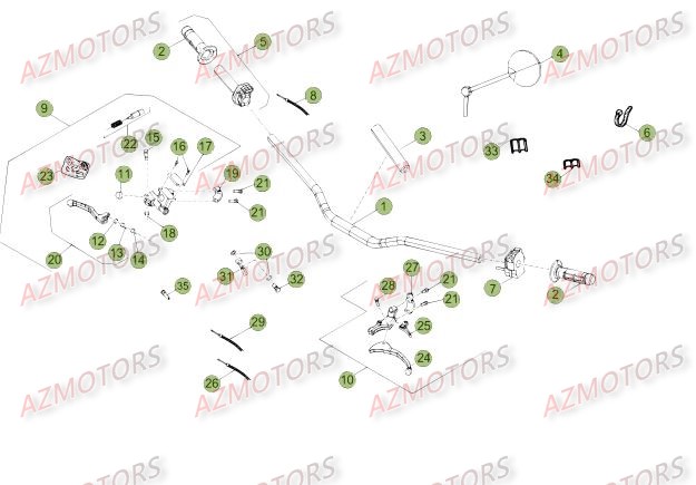 Commandes Guidon AZMOTORS PiÃ¨ces Beta RR 50 SPORT - 2015-2014