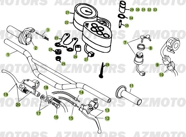 Commandes   Guidon AZMOTORS PiÃ¨ces Beta RR 50 STANDARD - 2007-2005