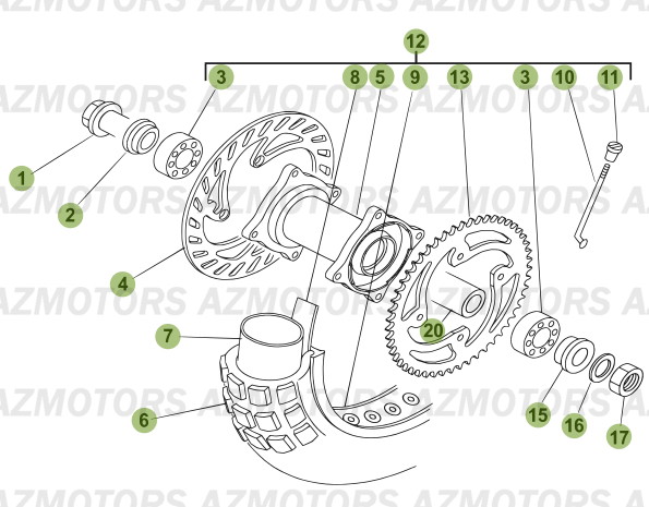 Roue Arriere AZMOTORS PiÃ¨ces Beta RR 50 MOTARD - 2007