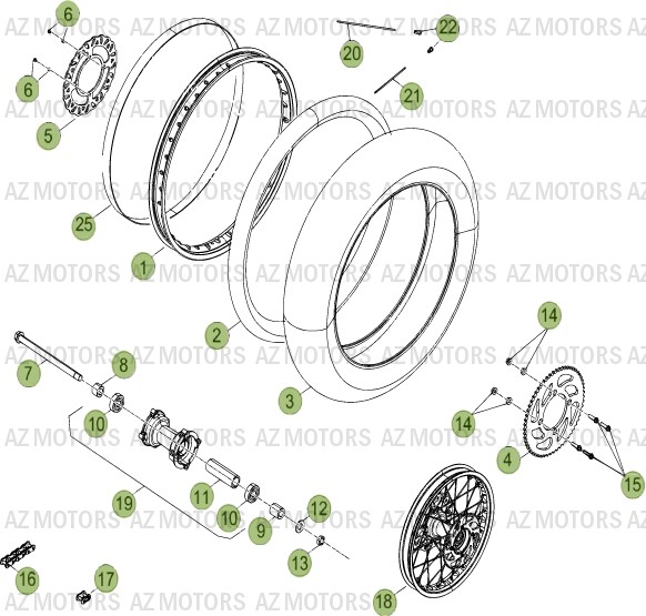 Roue Arriere AZMOTORS PiÃ¨ces Beta RR 50 MOTARD - 2014-2013-2012