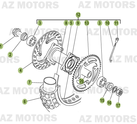 Roue Arriere AZMOTORS PiÃ¨ces Beta RR 50 MOTARD - 2011-2010