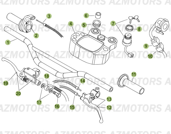 Commandes   Guidon AZMOTORS PiÃ¨ces Beta 50 Motard RACING - 2007