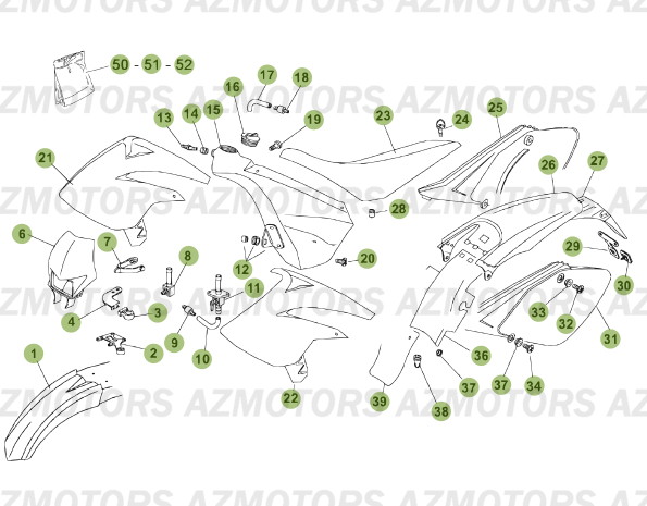 Carenages   Reservoir   Selle AZMOTORS PiÃ¨ces Beta 50 Motard RACING - 2008