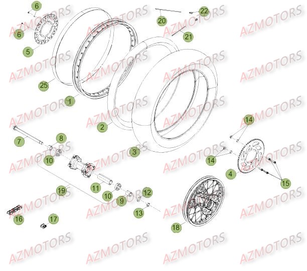 Roue Arriere Du No Serie 500001 A 500735 AZMOTORS PiÃ¨ces Beta 50 Motard STANDARD - 2013-2012