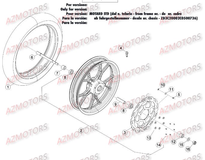 Roue Avant Du No Serie 501545 A 599999 AZMOTORS PiÃ¨ces Beta 50 Motard STANDARD - 2013-2012