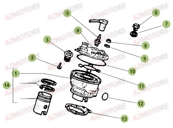 Cylindre Culasse AZMOTORS PiÃ¨ces Beta 50 Motard STANDARD - 2014