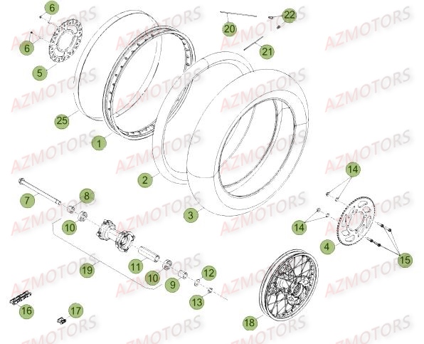 Roue Arriere Du No Serie 500001 A 500735 AZMOTORS PiÃ¨ces Beta 50 Motard STANDARD - 2014