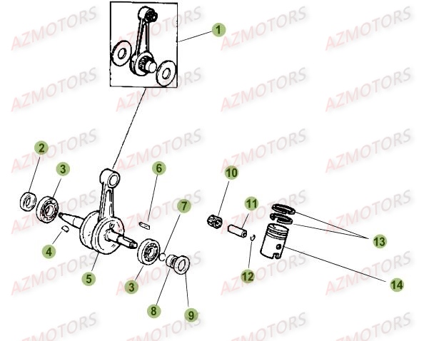 Vilebrequin Piston Contre Arbre AZMOTORS PiÃ¨ces Beta 50 Motard STANDARD - 2014