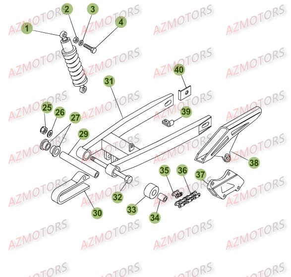 Suspension Arriere AZMOTORS PiÃ¨ces Beta 50 Motard TRACK - 2009