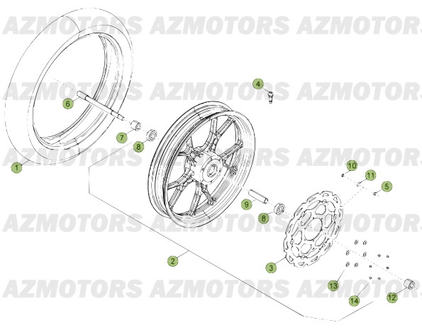 Roue Avant Du Numero Serie 400001 A 401076 AZMOTORS PiÃ¨ces Beta 50 Motard TRACK - 2013-2012