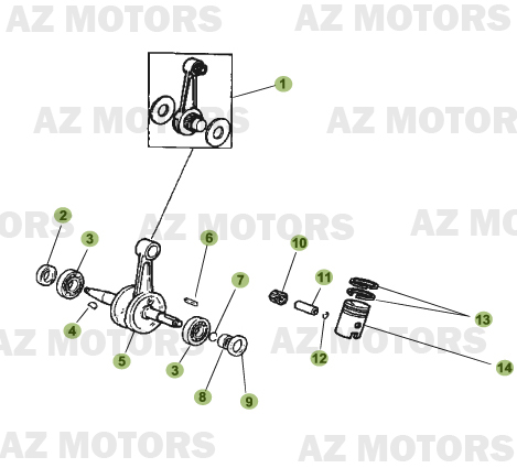 Vilebrequin Piston Contre Arbre AZMOTORS PiÃ¨ces Beta 50 Motard TRACK - 2011-2010