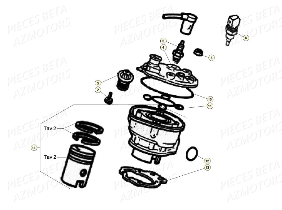 Cylindre Culasse Piston AZMOTORS Pieces Beta 50 RR RACING - 2020