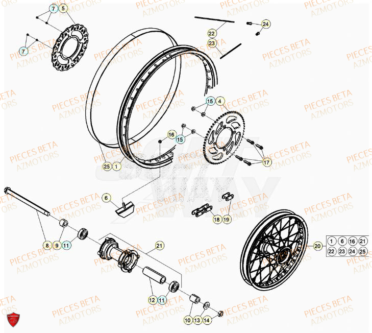 Roue Arriere AZMOTORS Pieces Beta 50 RR RACING - 2023-2024