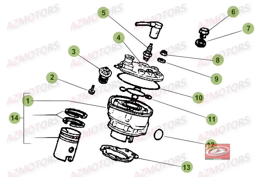 Cylindre Culasse Distribution AZMOTORS PiÃ¨ces Beta RR 50 STANDARD - 2014