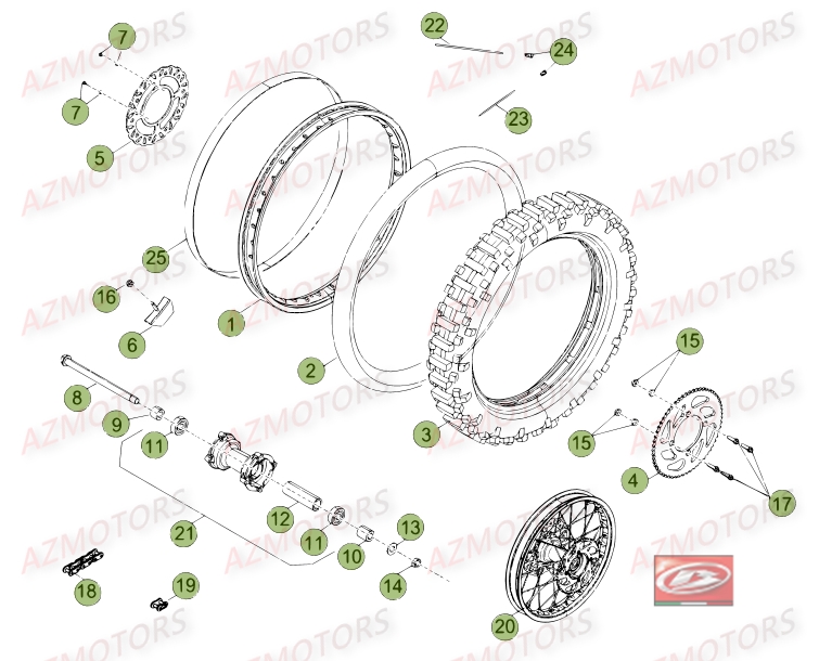 Roue Arriere No Serie 200001 A 200956 AZMOTORS PiÃ¨ces Beta RR 50 STANDARD - 2014