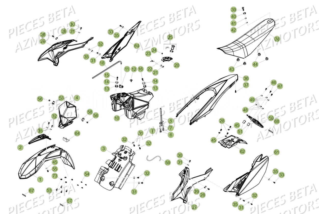 Carenages Reservoir Selle AZMOTORS PiÃ¨ces Beta RR 50 STANDARD - 2017