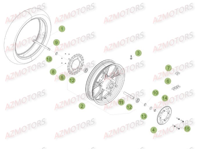 Roue Arriere AZMOTORS PiÃ¨ces Beta RR 50 MOTARD SPORT - 2016
