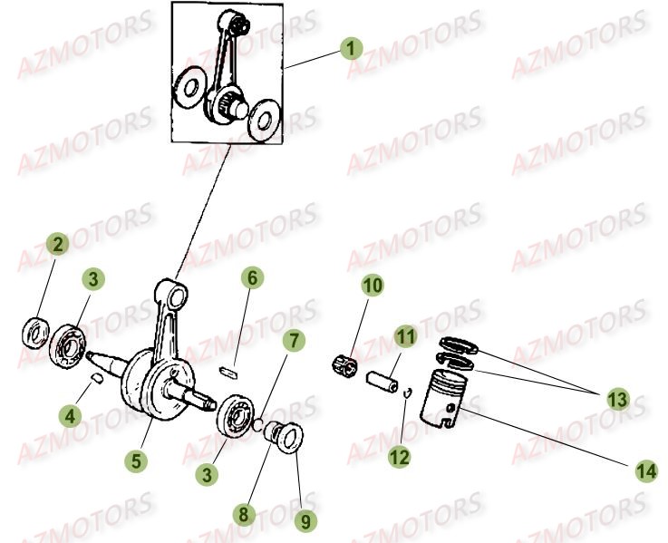 Vilebrequin Piston Contre Arbre AZMOTORS PiÃ¨ces Beta RR 50 MOTARD SPORT - 2016